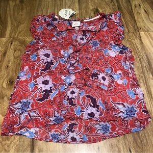 NWT Knox Rose Womens Red Shirt Size Large Sleeveless Tank Floral Blouse